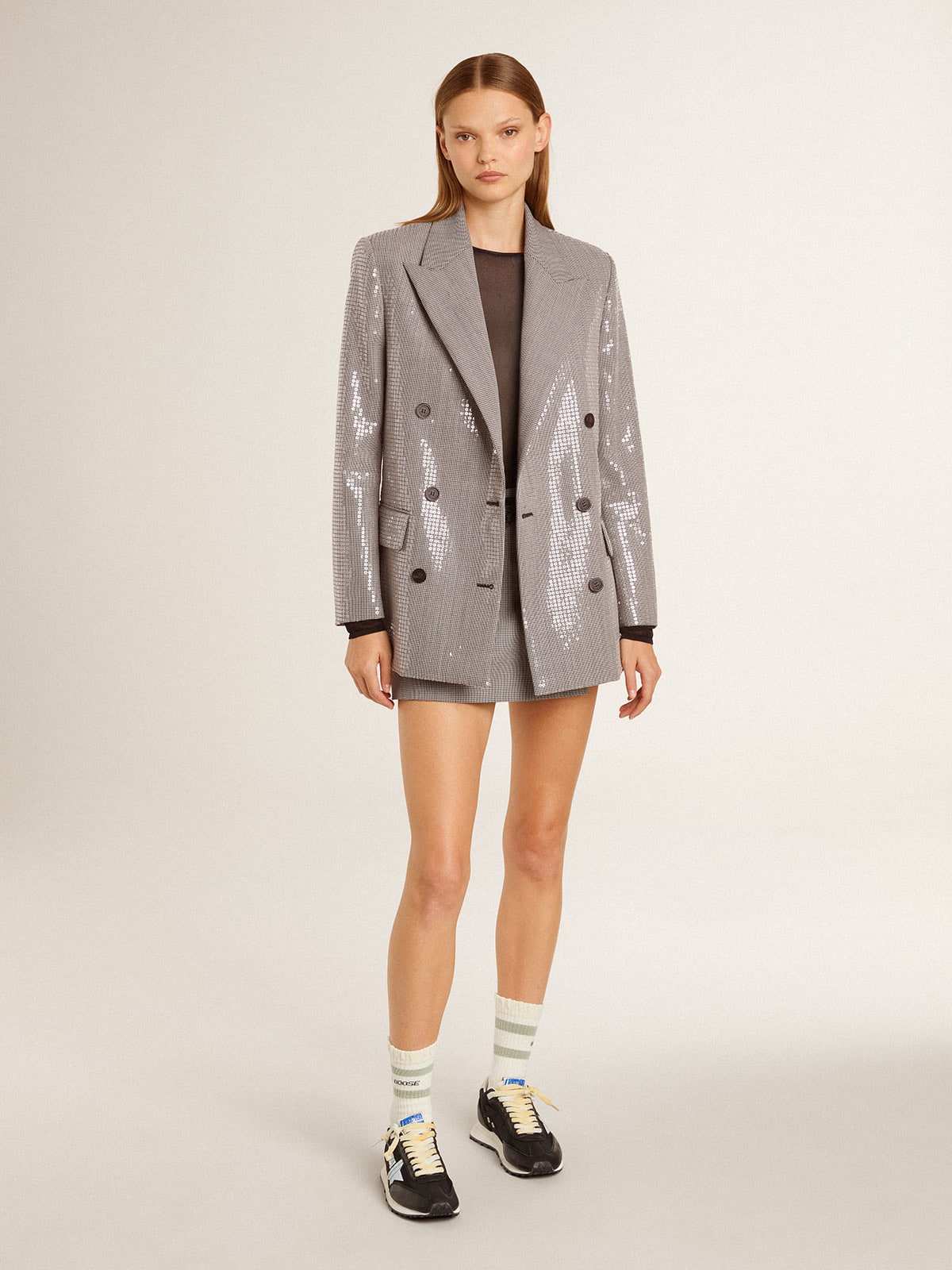 Golden Goose - Women's gray mini shorts in houndstooth wool in 