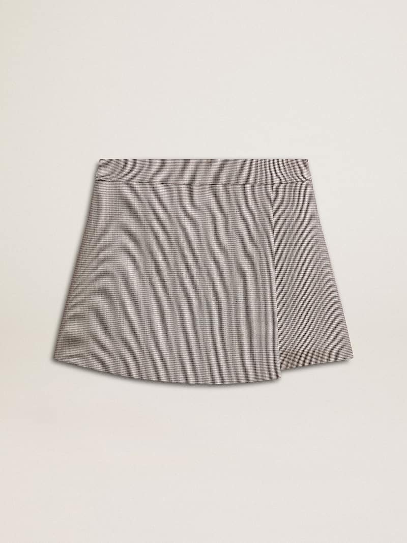 Women's gray mini shorts in houndstooth wool