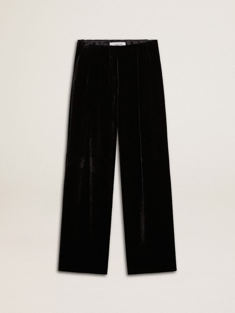 Black velvet-effect pants