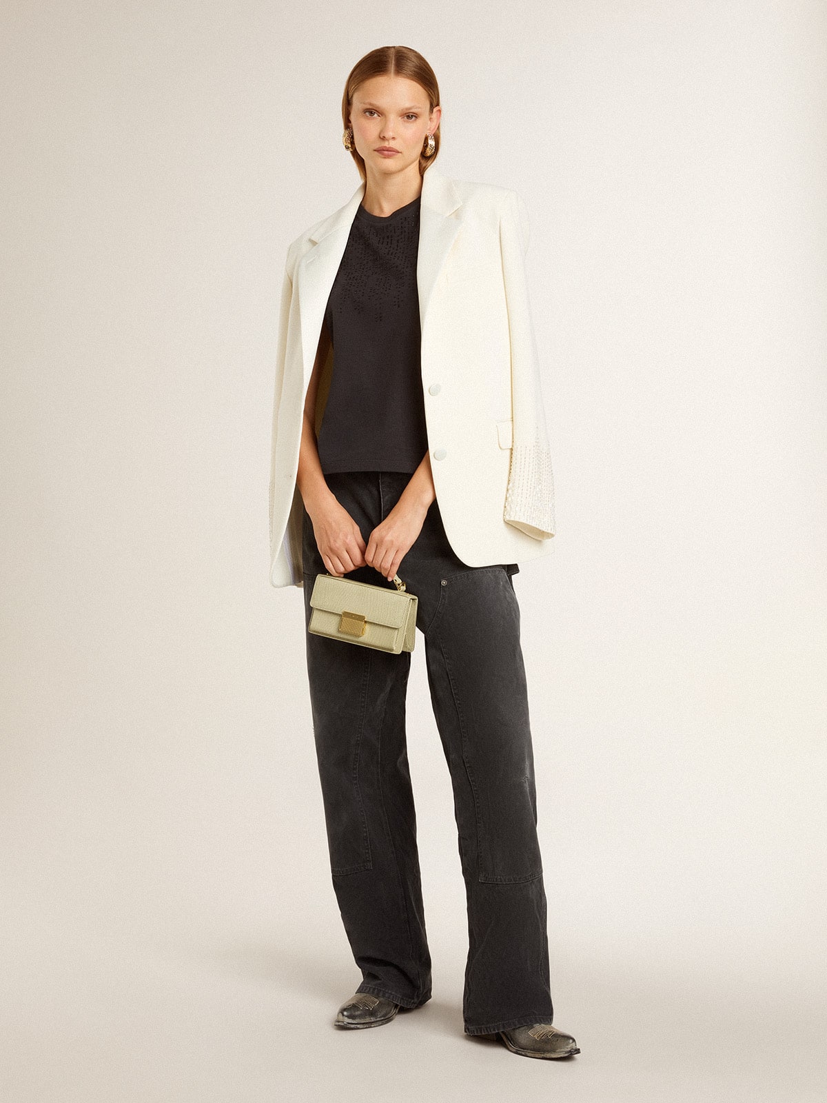 Golden Goose - Ärmelloses Damen-T-Shirt in Lived-in-Black mit Dégradé-Stickereien in 