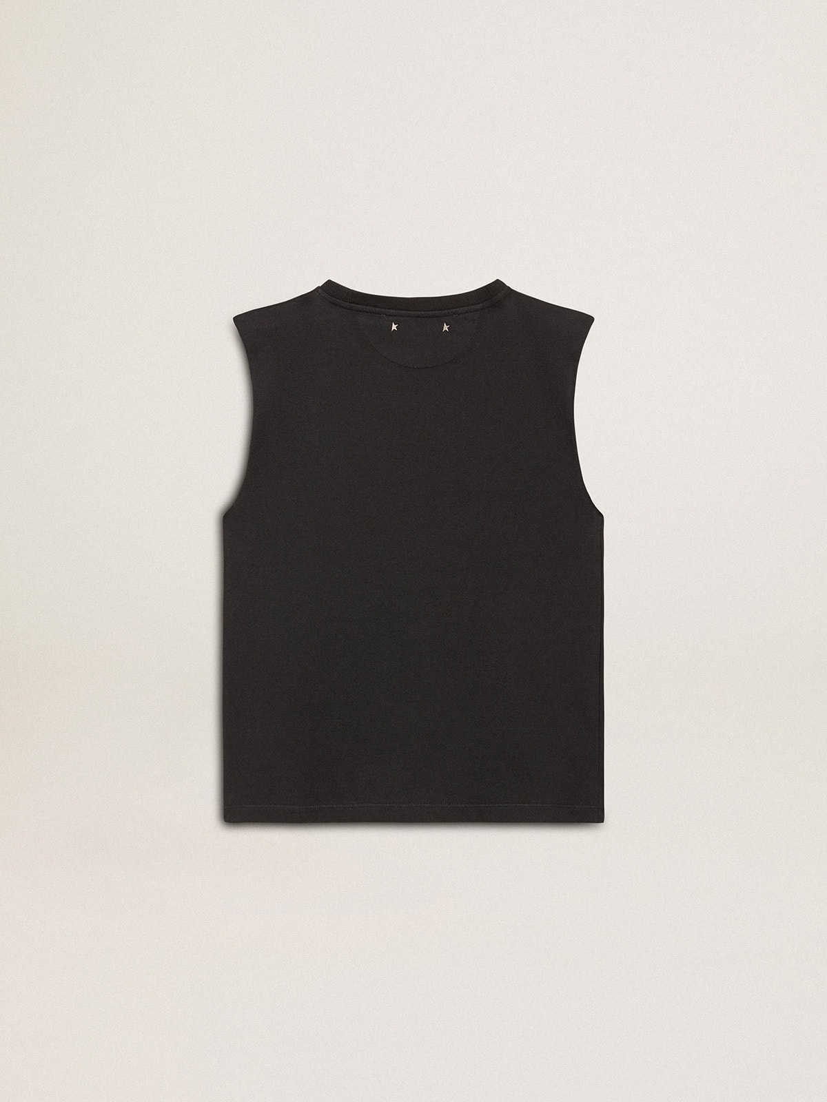 Golden Goose - Sleeveless T-shirt in worn-black with tone-on-tone gradient embroidery in 