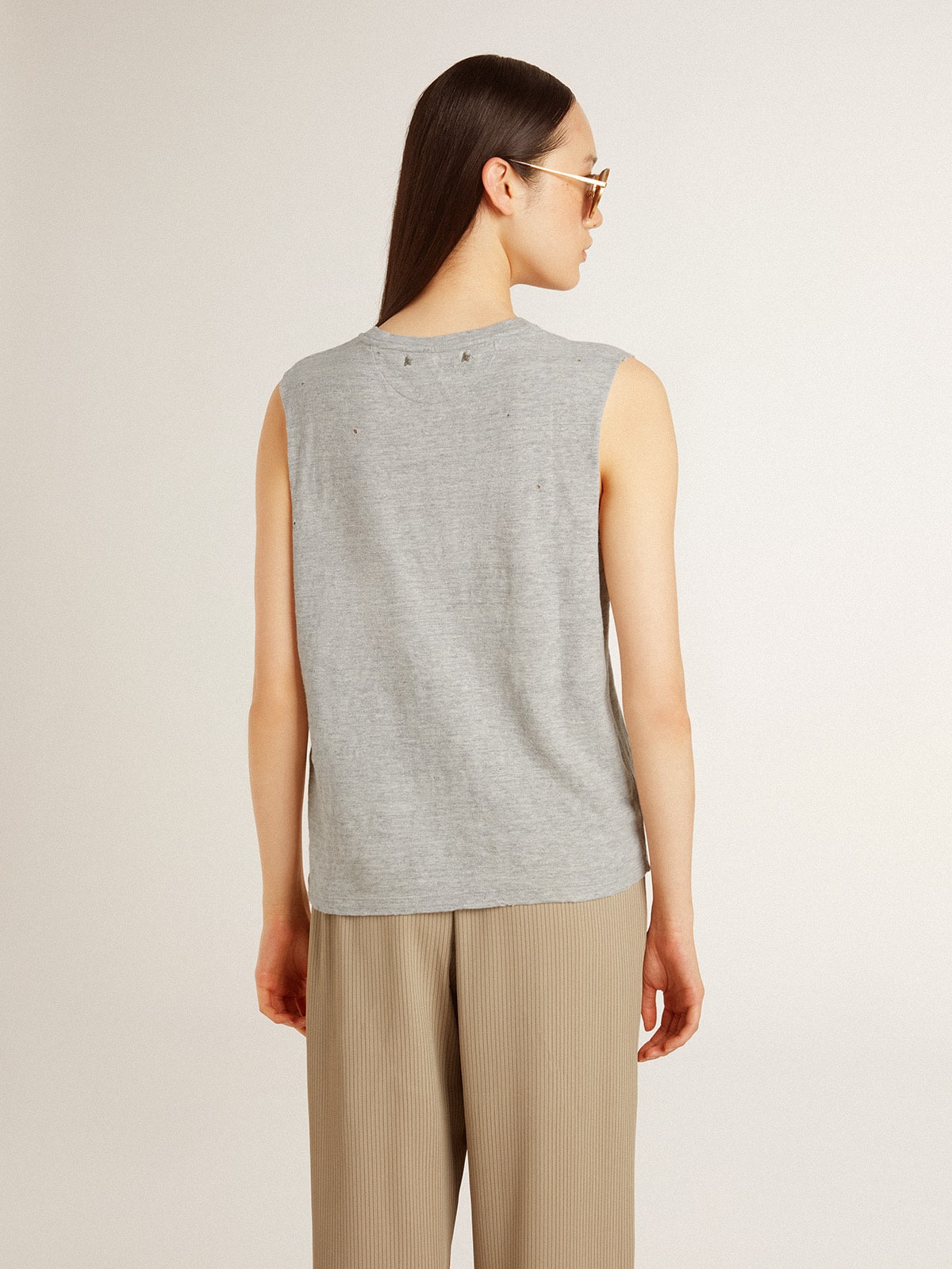 Golden Goose - Women’s sleeveless gray T-shirt with yellow print  in 