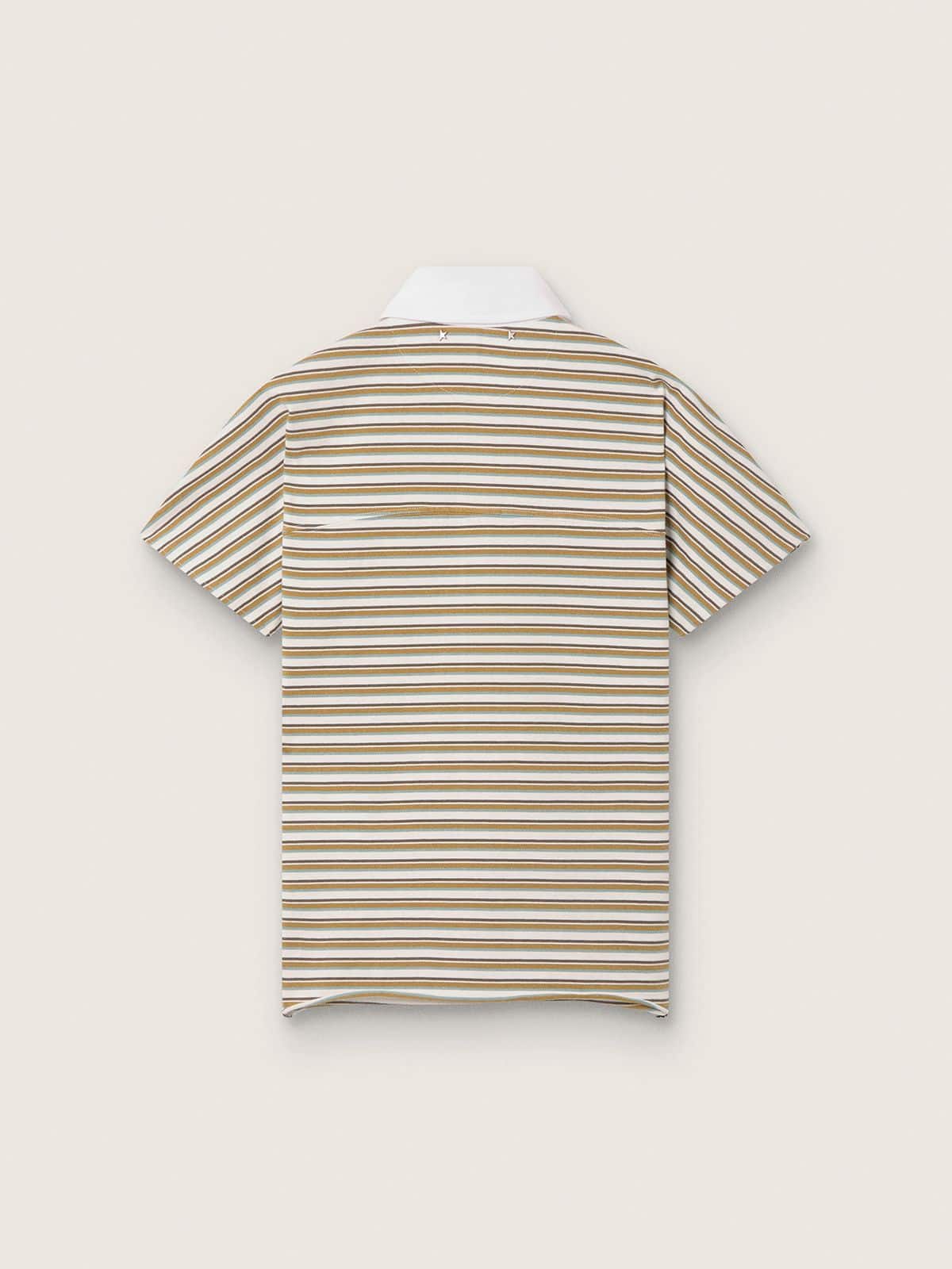 T-shirt polo da Donna in jersey a righe con colletto a contrasto