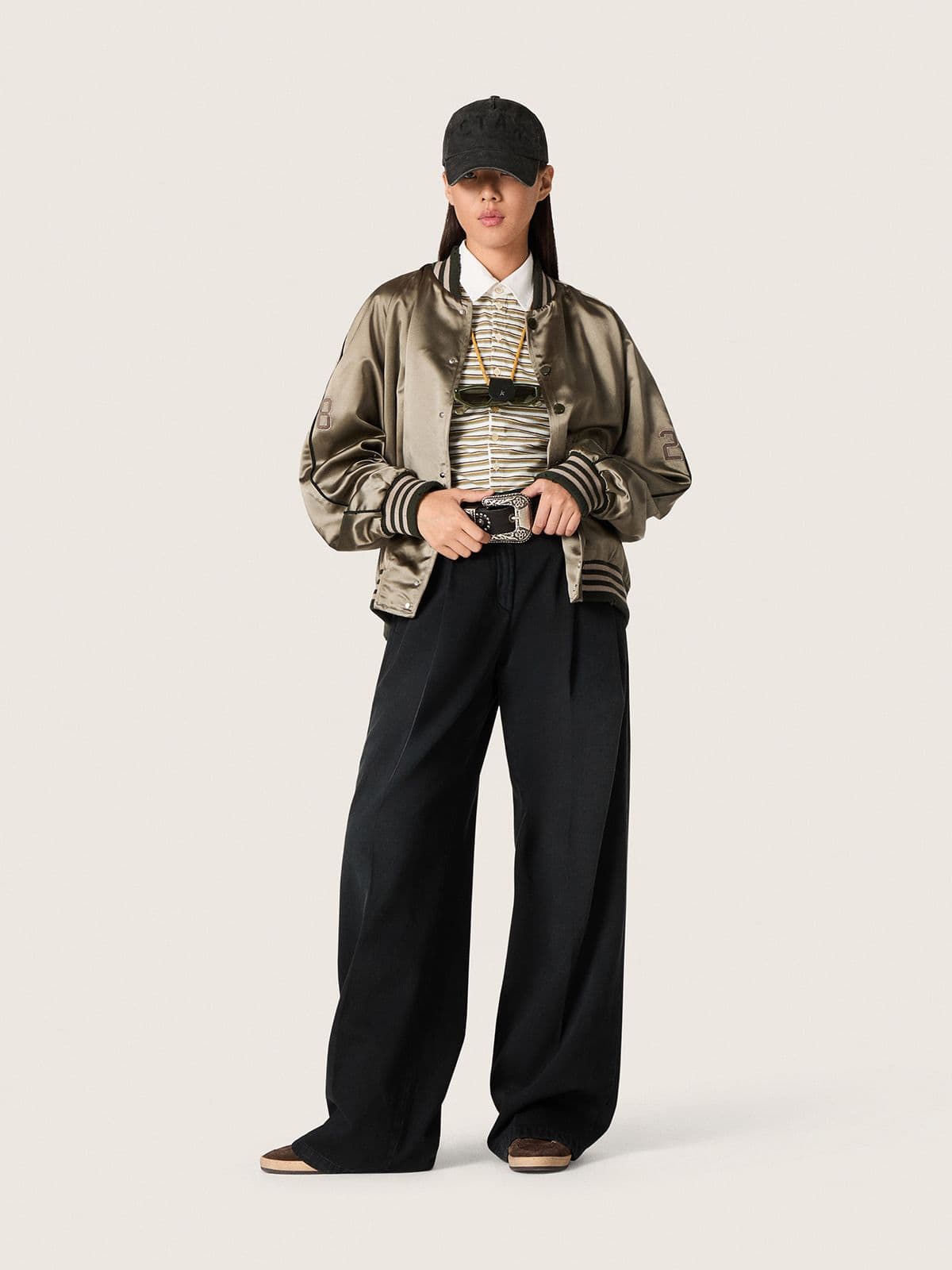 Golden Goose - Damen-Polohemd aus gestreiftem Jersey mit Kontrastkragen in 