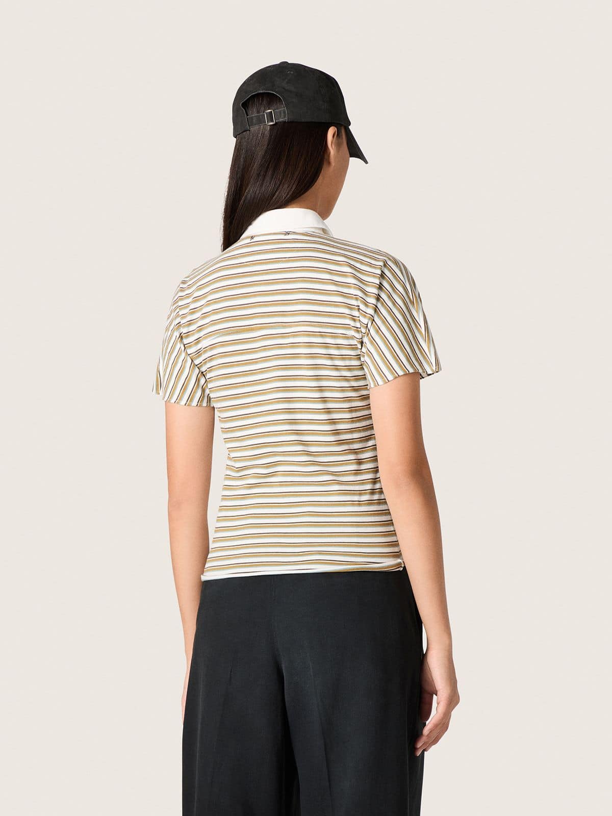 Golden Goose - Damen-Polohemd aus gestreiftem Jersey mit Kontrastkragen in 