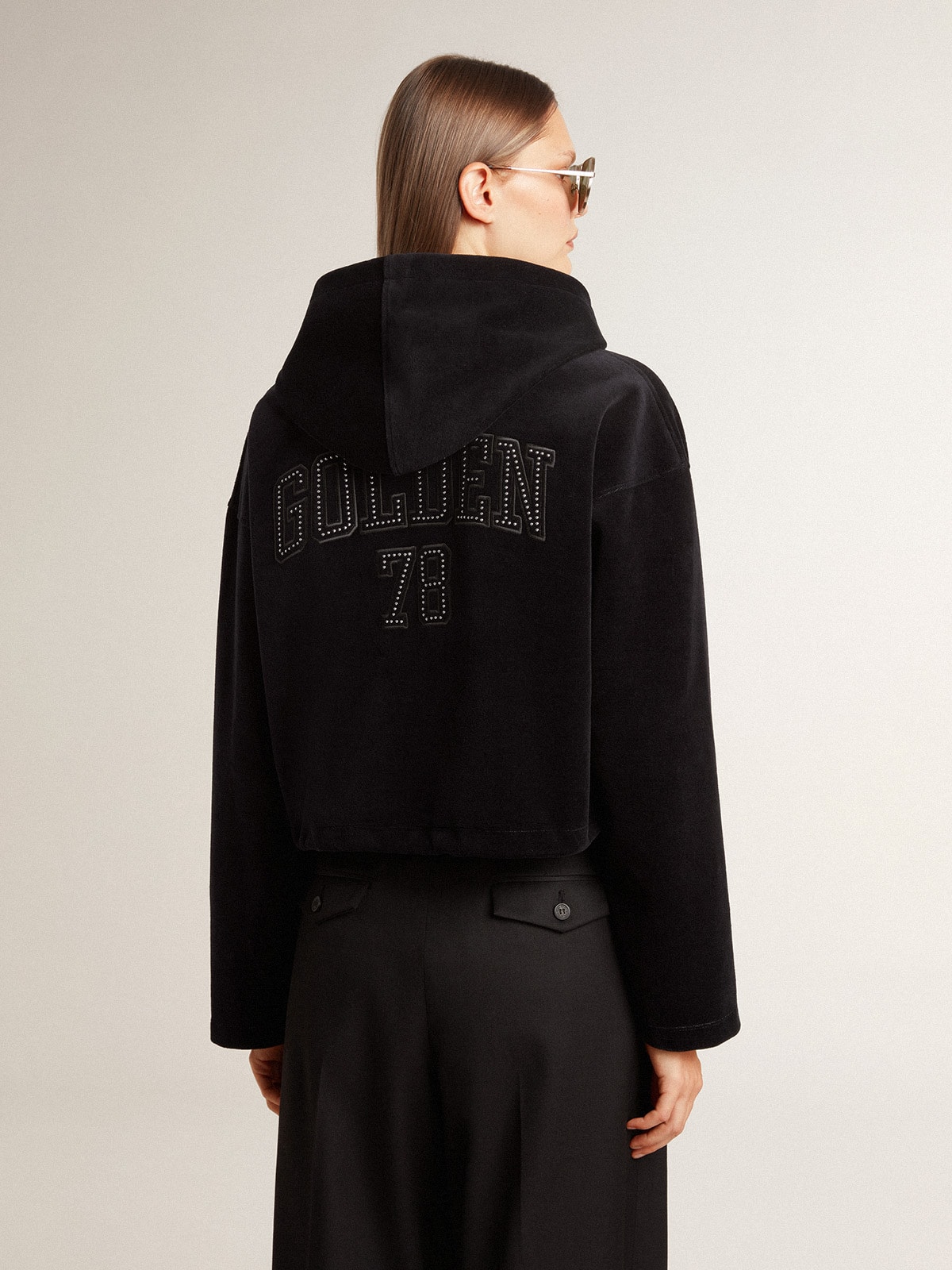 Golden Goose - Women’s black chenille sweatshirt with embroidery on the back in 