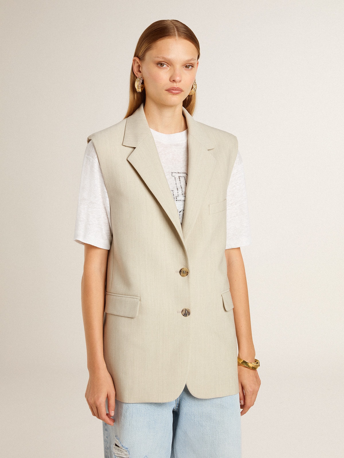 Golden Goose - Chaqueta tipo chaleco de mujer en mezcla de lana de color caqui  in 