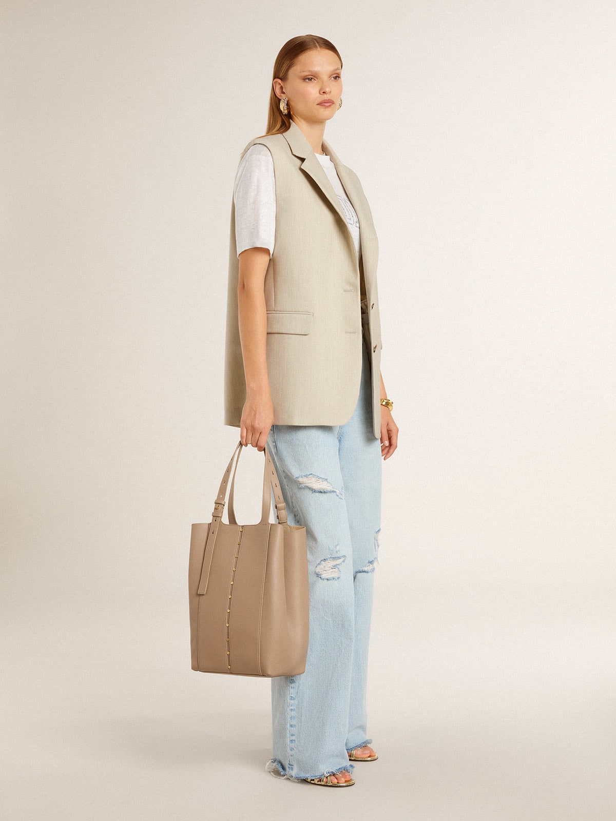 Golden Goose - Chaqueta tipo chaleco de mujer en mezcla de lana de color caqui  in 