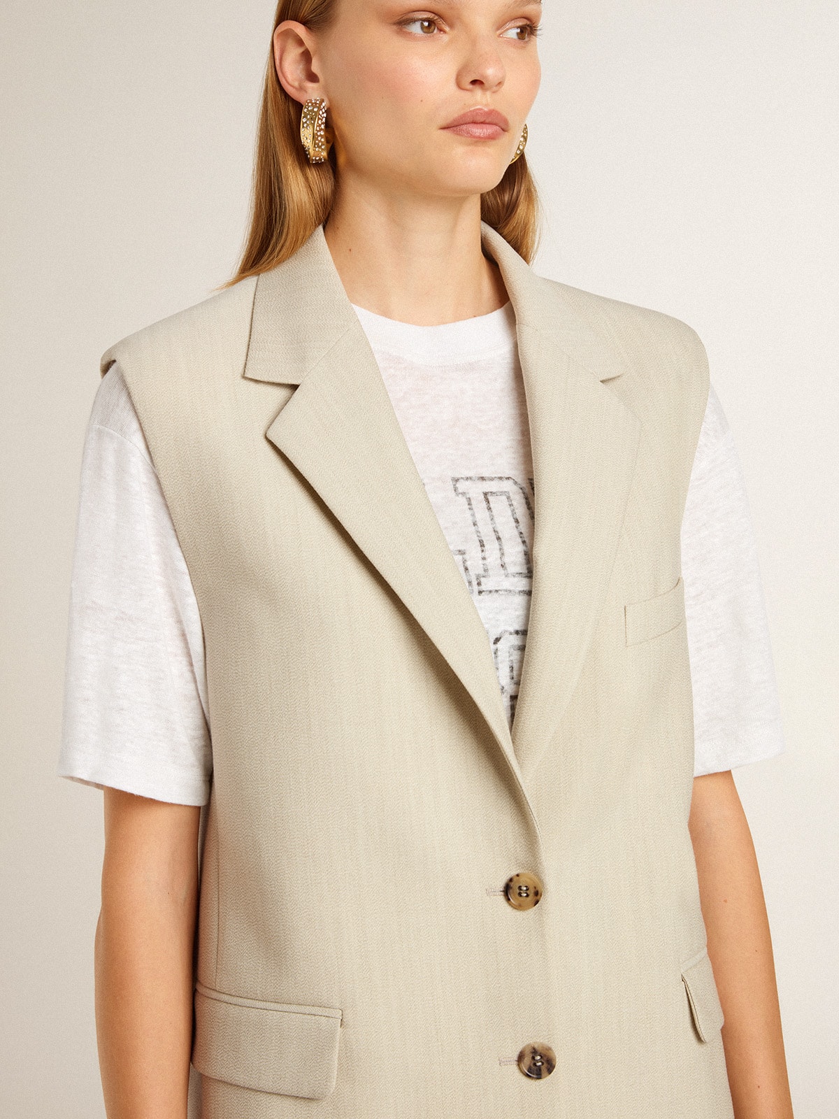 Golden Goose - Chaqueta tipo chaleco de mujer en mezcla de lana de color caqui  in 