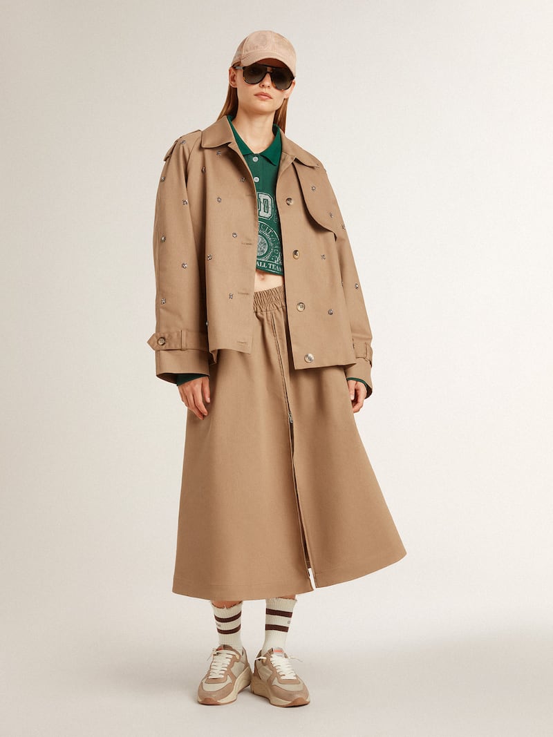 Golden Goose - Felpa polo cropped da donna di colore verde con stampa in 