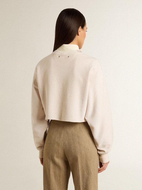 Golden Goose - Women's cream cotton cropped sweatshirt with crystals on the front in 
