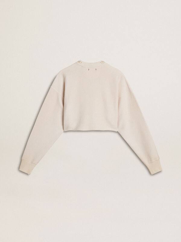 Golden Goose - Women's cream cotton cropped sweatshirt with crystals on the front in 