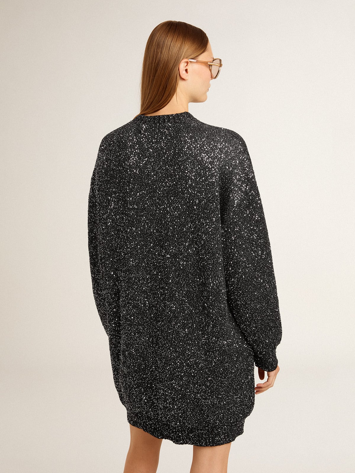 Golden Goose - Women's black crew neck dress with all-over silver sequins in 