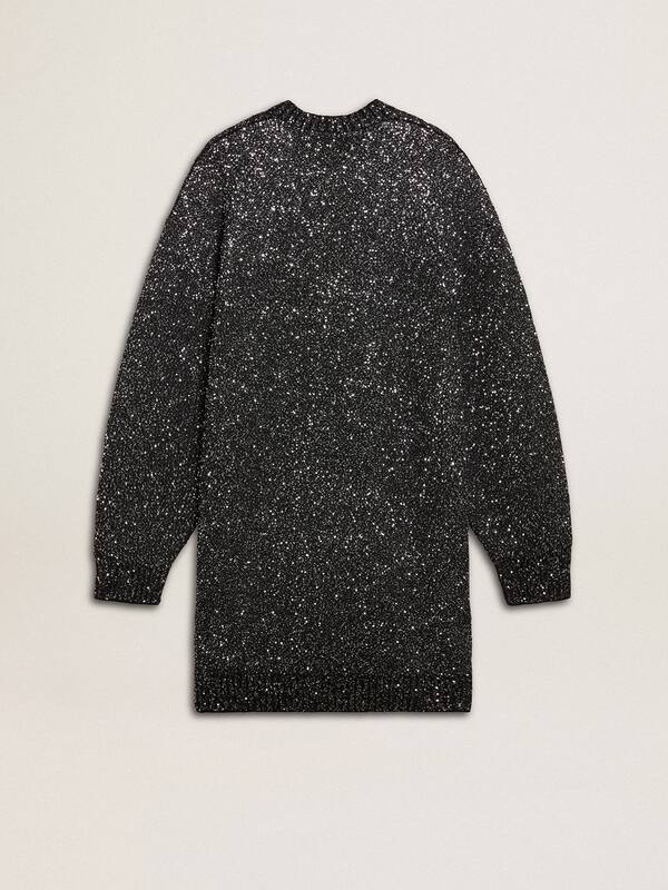Golden Goose - Women's black crew neck dress with all-over silver sequins in 