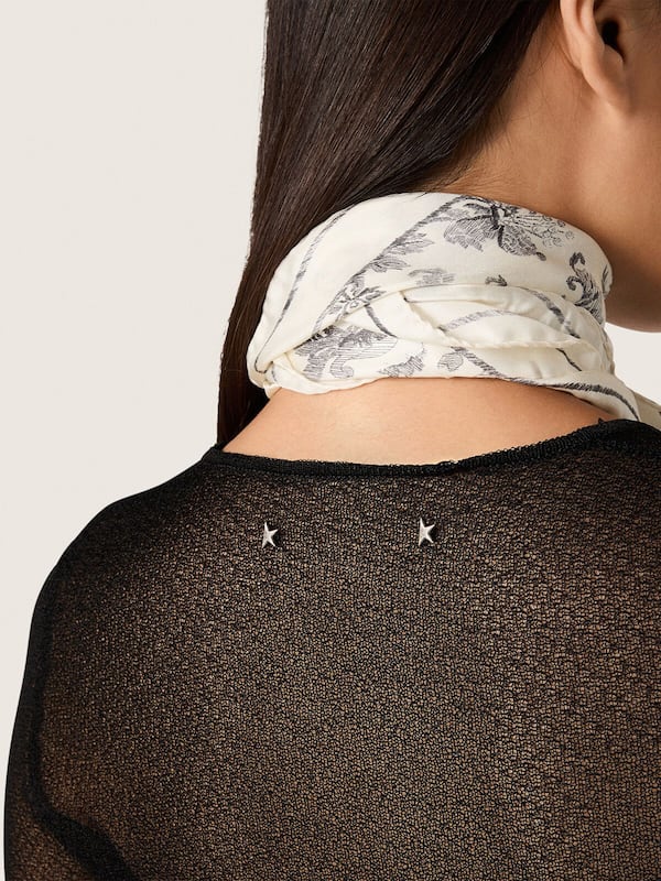 Golden Goose - Women's crew-neck sweater with black floral jacquard pattern in 