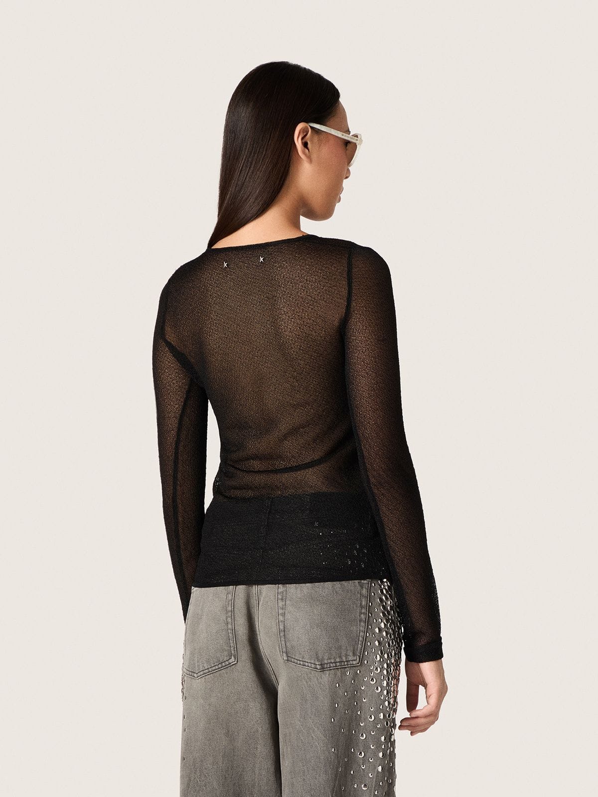Golden Goose - Women's crew-neck sweater with black floral jacquard pattern in 