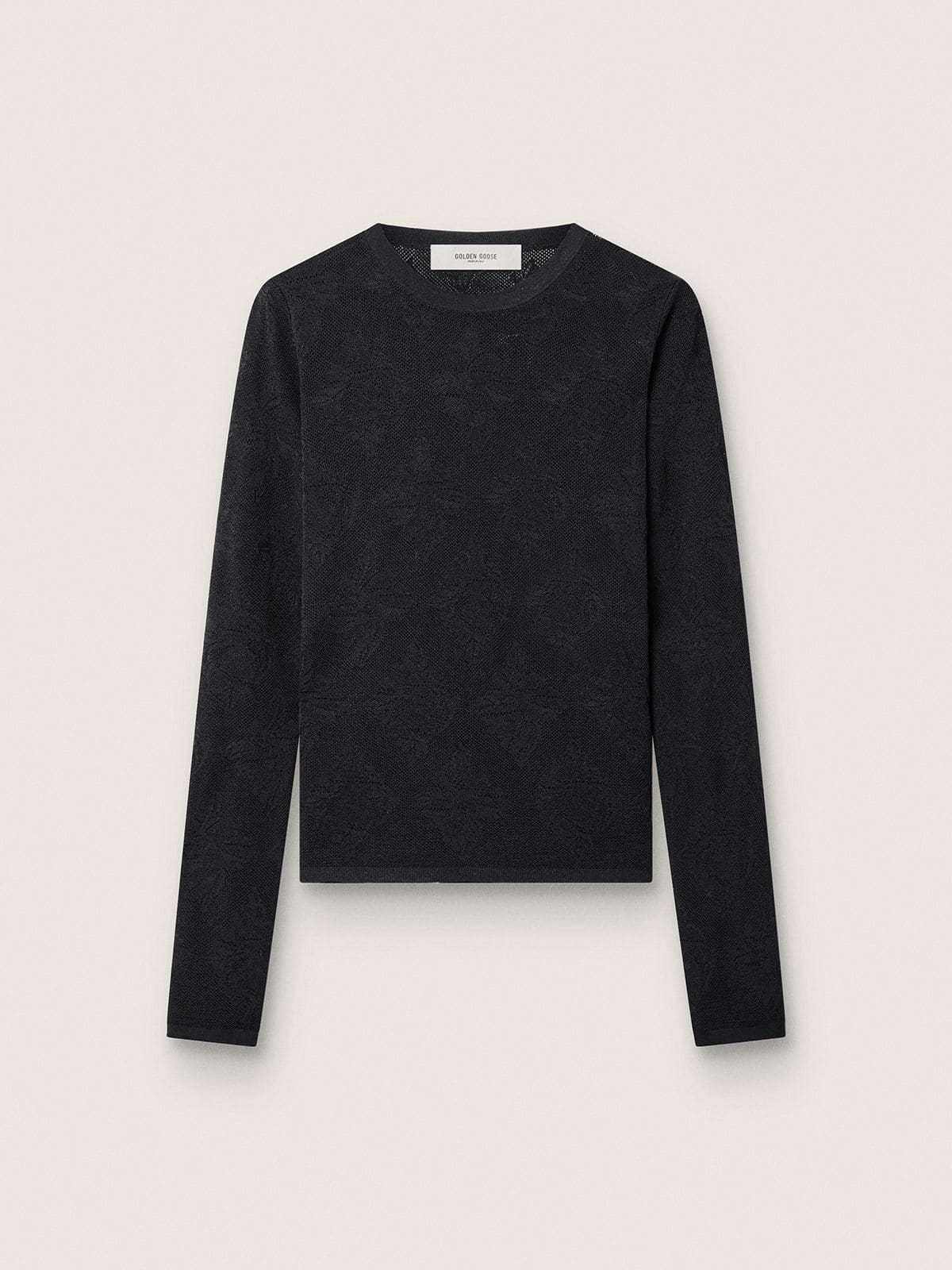 Golden Goose - Women's crew-neck sweater with black floral jacquard pattern in 