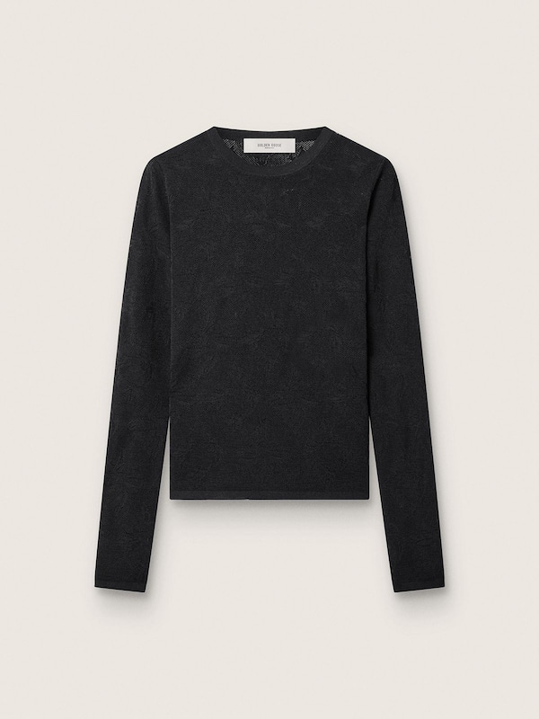 Golden Goose - Women's crew-neck sweater with black floral jacquard pattern in 