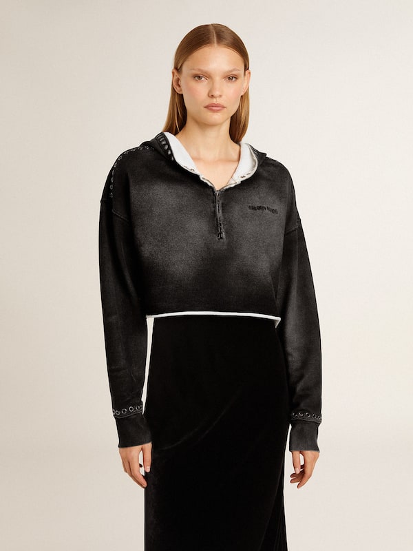 Golden Goose - Gray cropped sweatshirt with a lived-in effect in 
