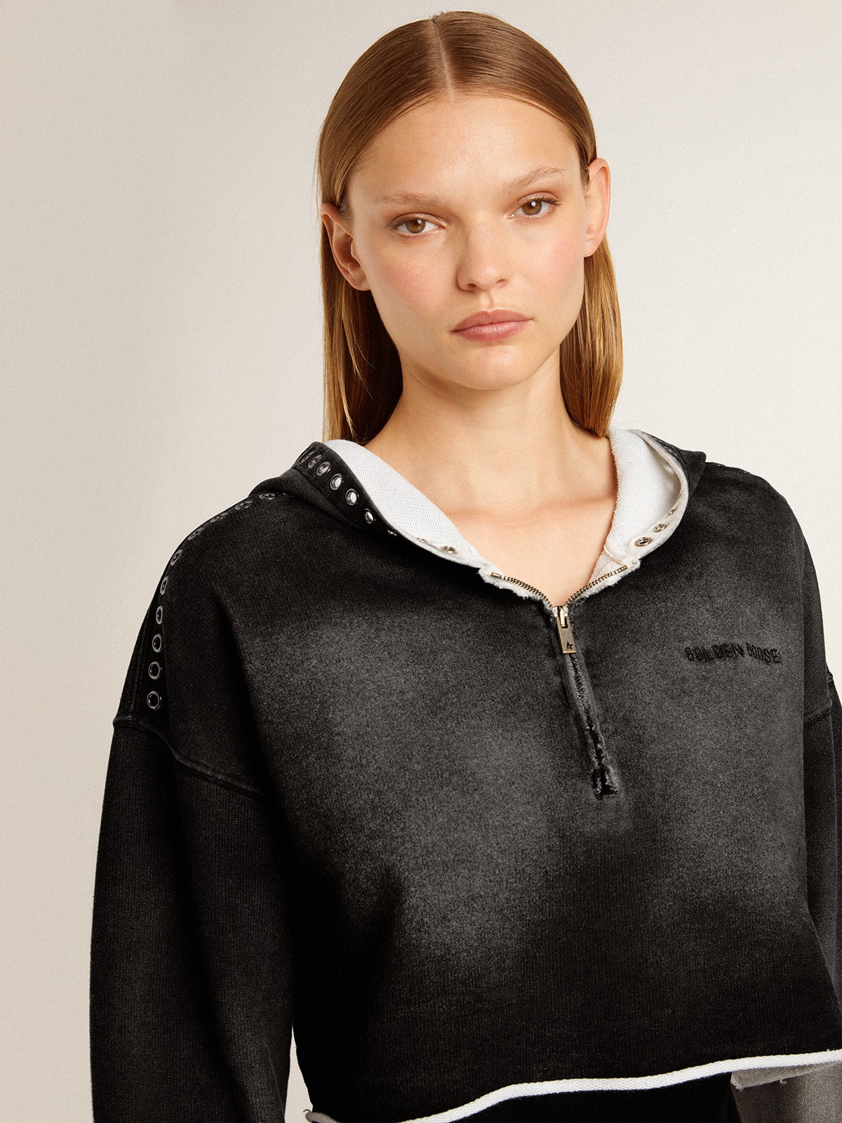 ランキング第1位 sweatshirt cropped Gray with Golden | effect lived-in a 帽子