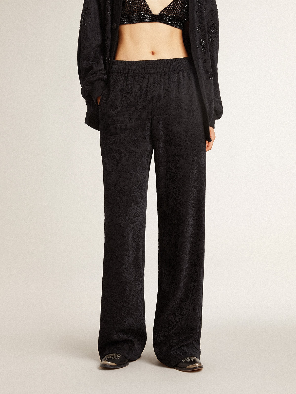 Golden Goose - Women's black joggers with a tone-on-tone toile de jouy print  in 