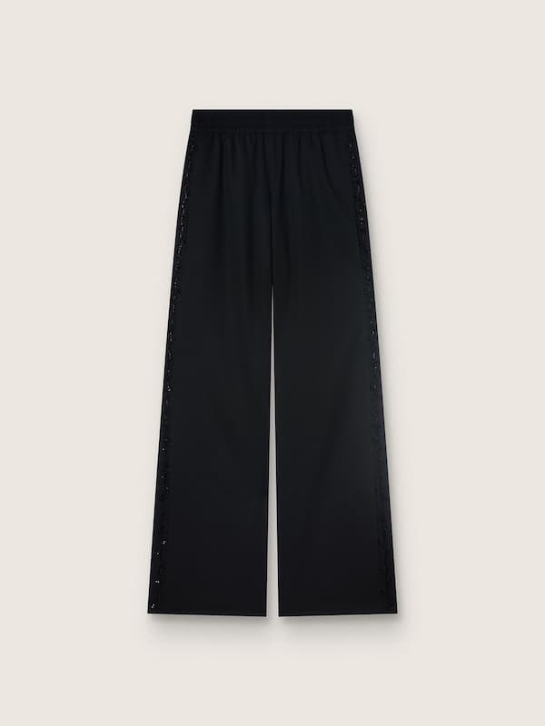 Golden Goose - Women's sweatpants in black wool twill with sequin embroidery in 