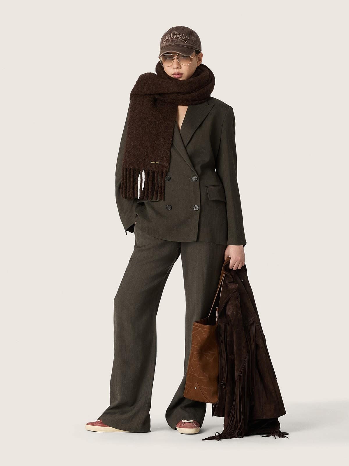 Pantal&oacute;n jogger de mujer de viscosa y lana verde