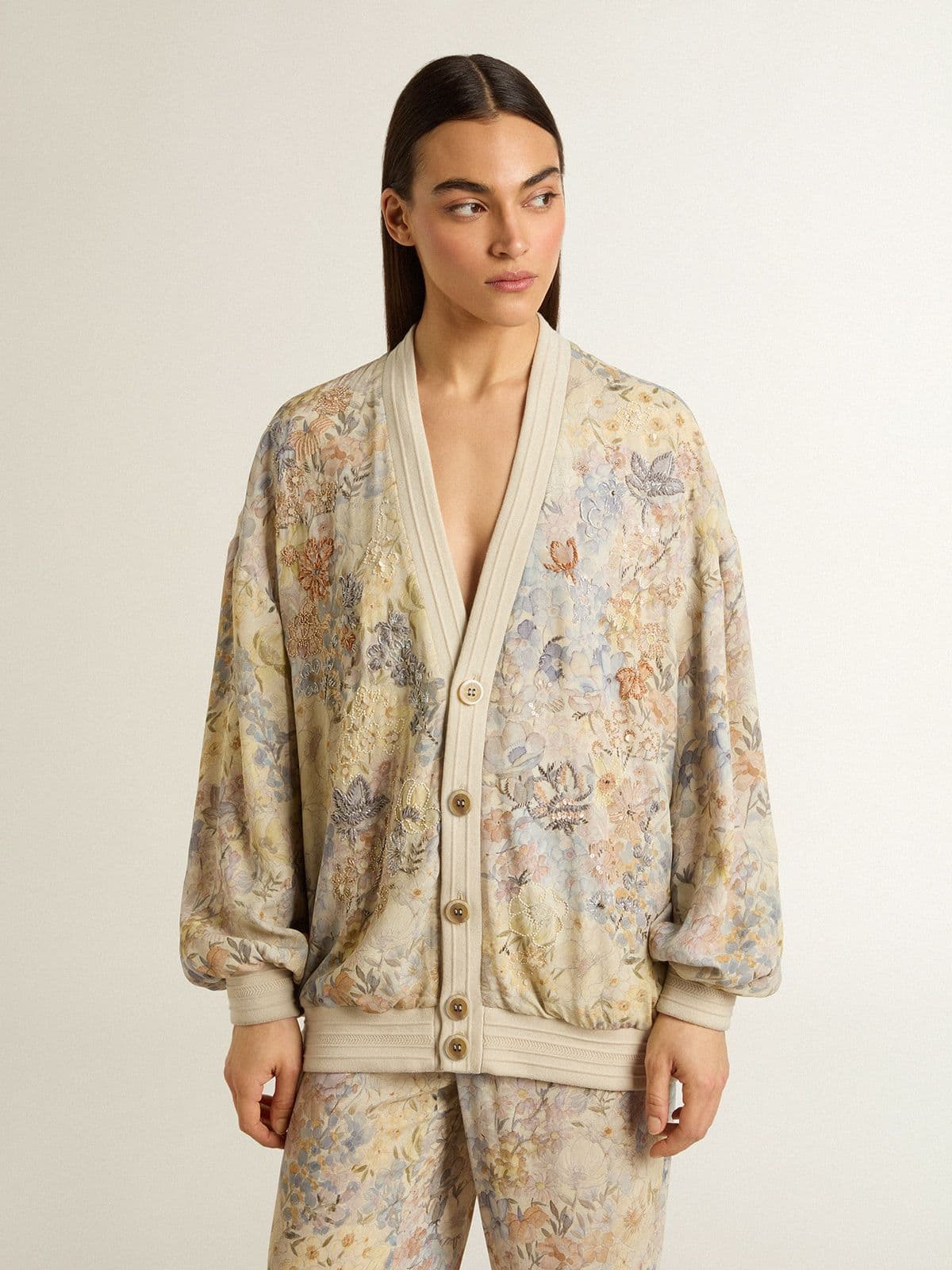 Golden Goose - Women’s cardigan with floral print and embroidery in 
