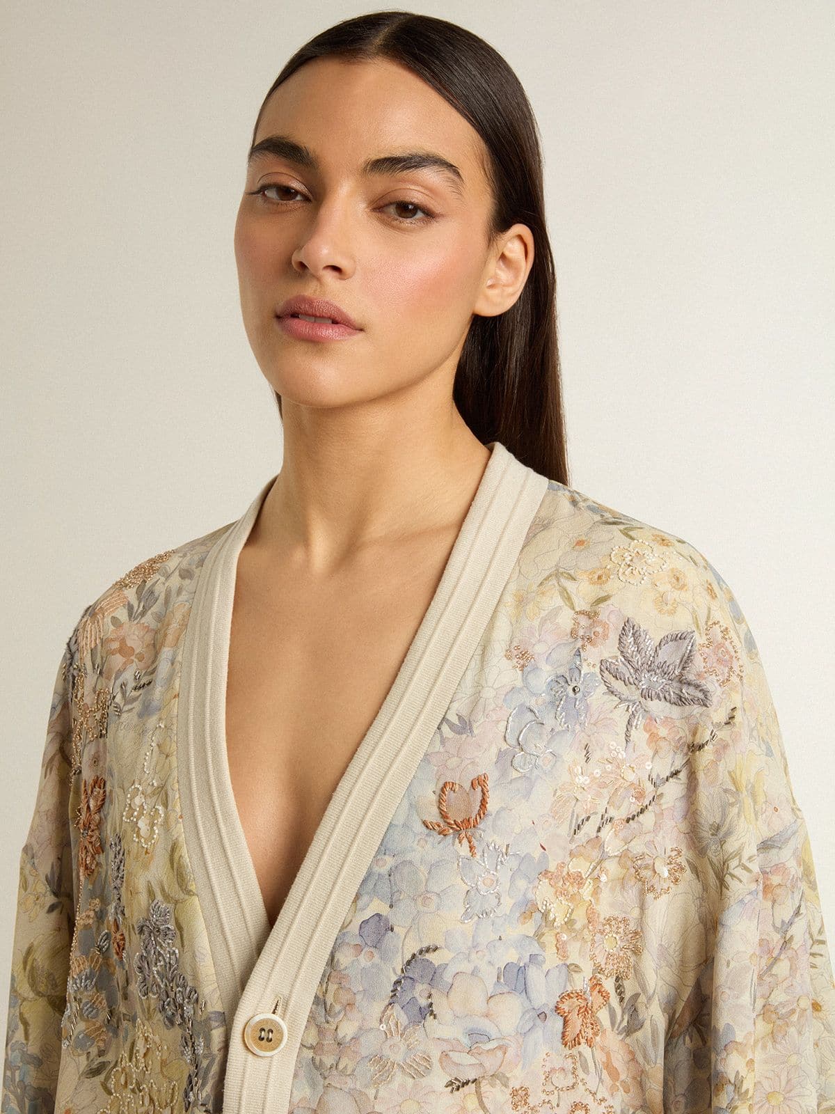 Golden Goose - Women’s cardigan with floral print and embroidery in 