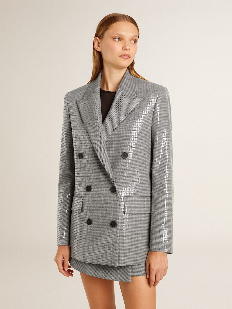 Golden Goose - Zweireihige Boyfriend-Jacke aus Wolle mit Hahnentritt und Pailletten in 