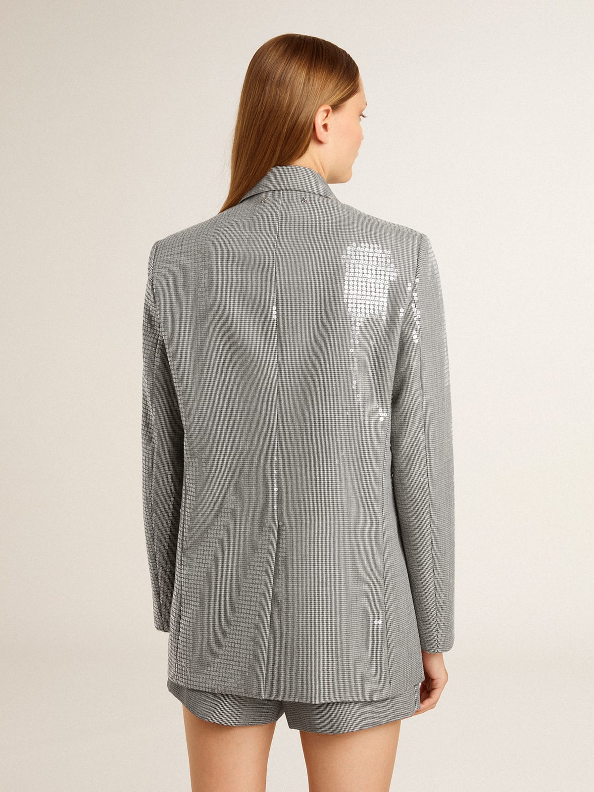 Golden Goose - Double-breasted wool boyfriend jacket in micro houndstooth and sequins in 