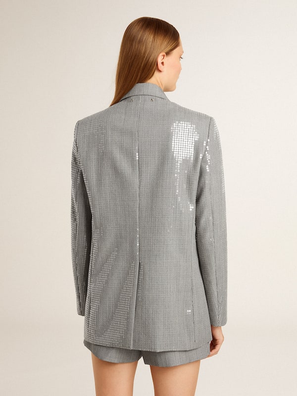 Golden Goose - Double-breasted wool boyfriend jacket in micro houndstooth and sequins in 