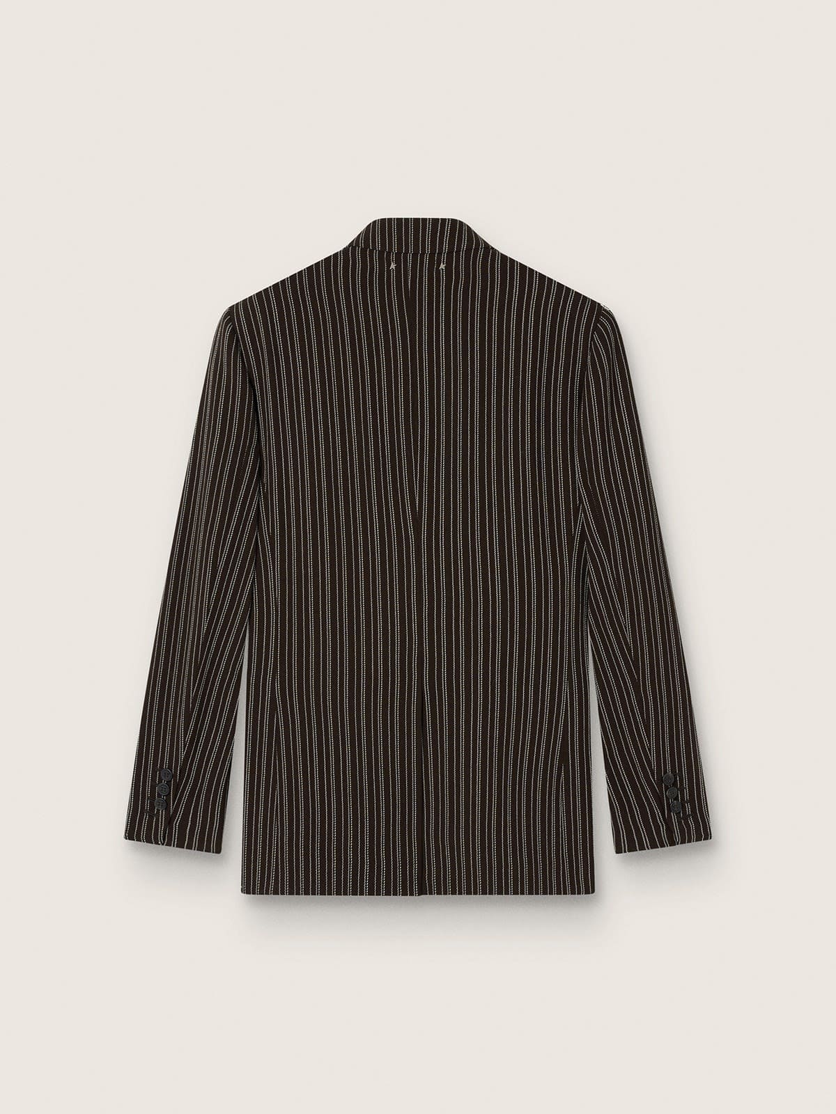 Blazer feminino de abotoamento duplo de l&atilde; risca de giz marrom