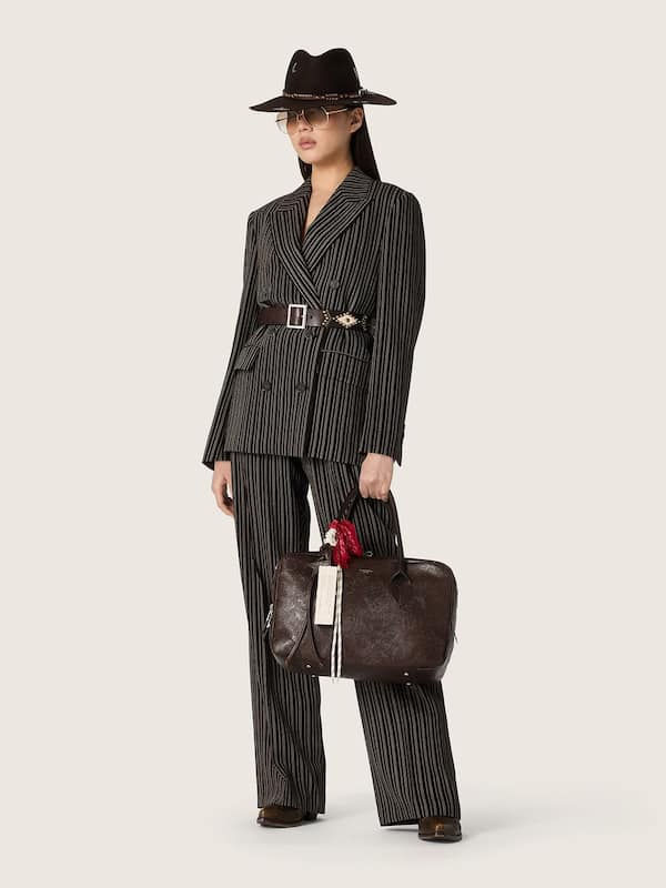Golden Goose - Women's double-breasted blazer in brown pinstripe wool in 