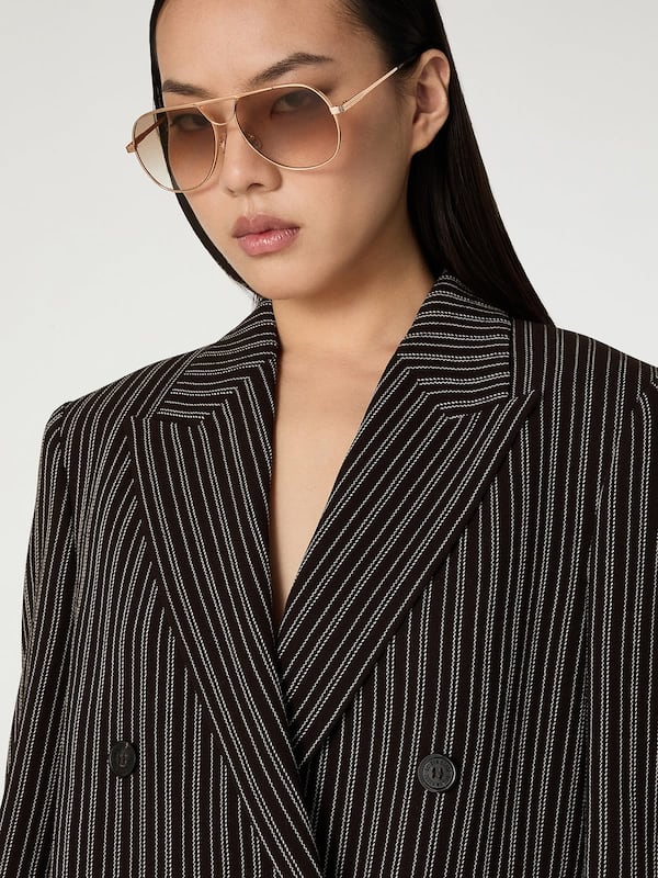 Golden Goose - Women's double-breasted blazer in brown pinstripe wool in 