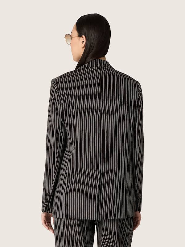 Golden Goose - Women's double-breasted blazer in brown pinstripe wool in 