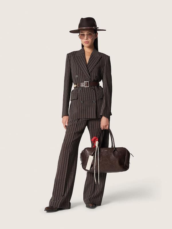 Golden Goose - Women's double-breasted blazer in brown pinstripe wool in 