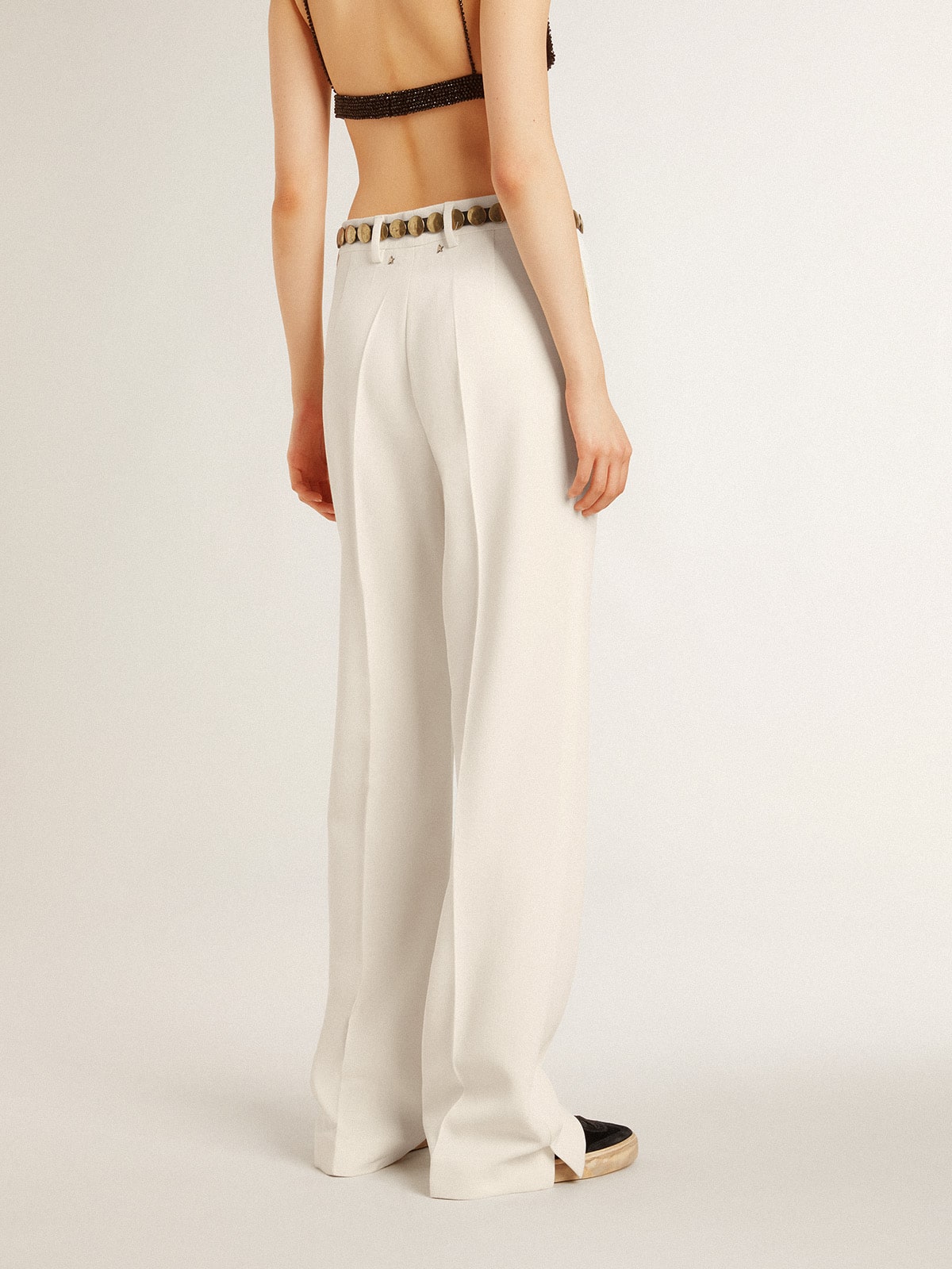 Pantalon fluide pour femme en tissu couture blanc vieilli