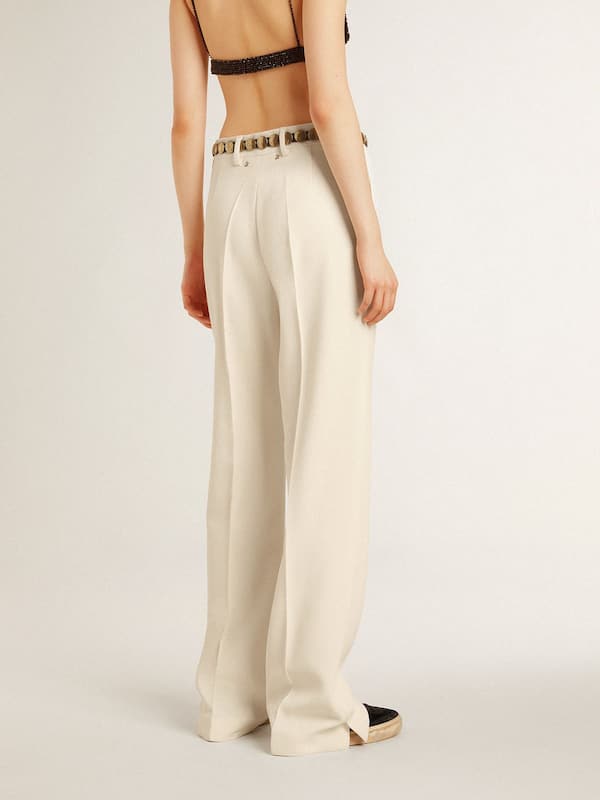 Golden Goose - Women's loose pants in worn-white tailored fabric in 