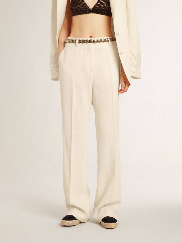 Golden Goose - Women's loose pants in worn-white tailored fabric in 
