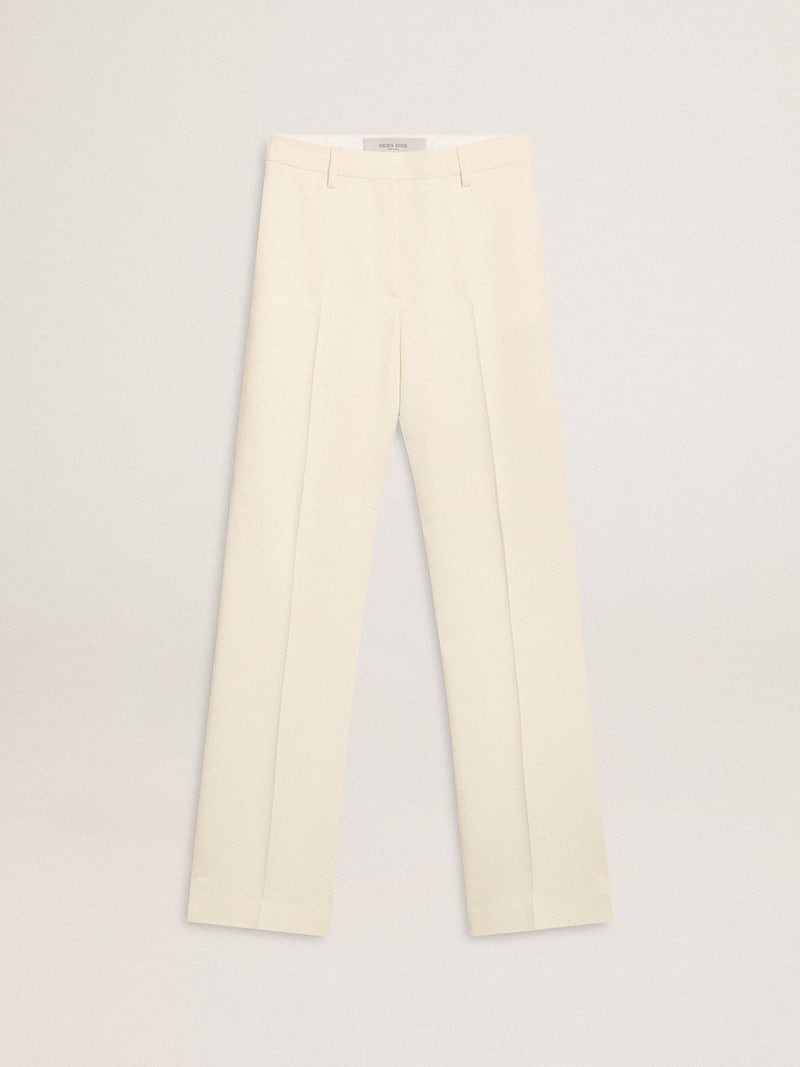 Pantalon fluide pour femme en tissu couture blanc vieilli