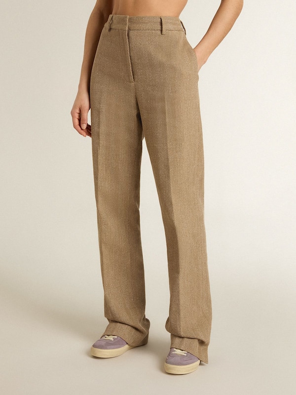 Golden Goose - Women's trousers in a sand-colored herringbone linen blend in 