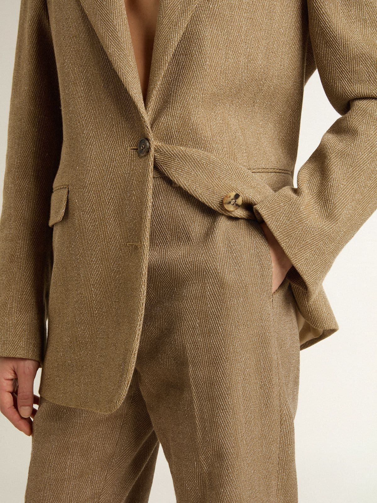 Golden Goose - Women's trousers in a sand-colored herringbone linen blend in 