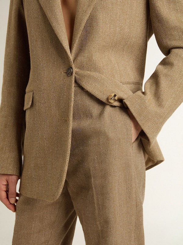 Golden Goose - Women's trousers in a sand-colored herringbone linen blend in 