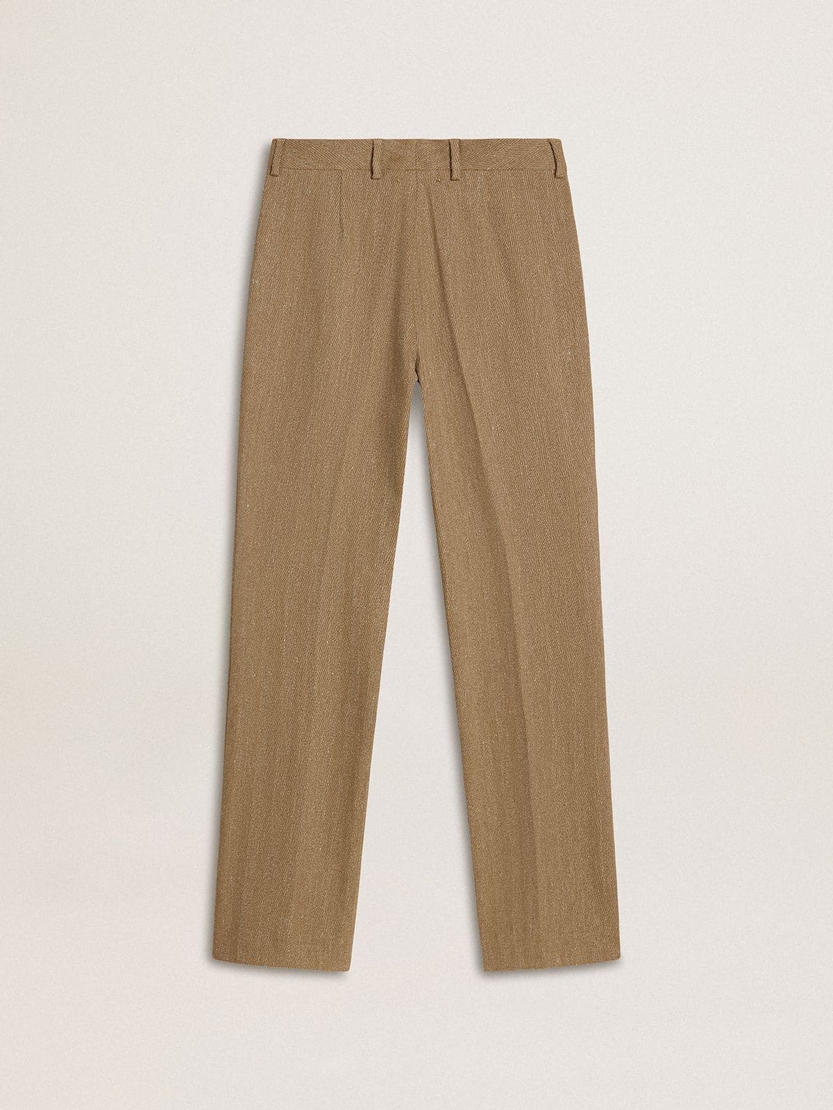 Golden Goose - Pantalon pour femme en lin mélangé couleur sable à chevrons in 