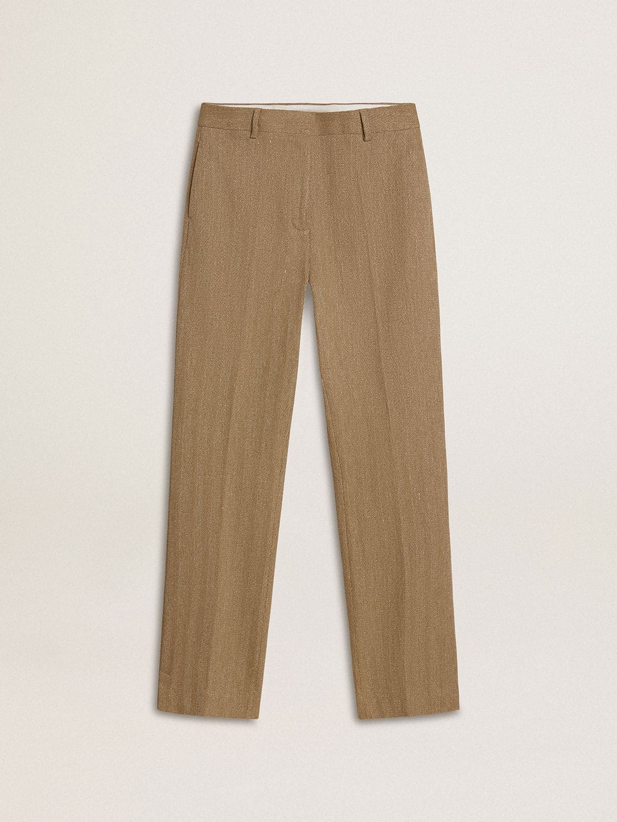 Golden Goose - Pantalon pour femme en lin mélangé couleur sable à chevrons in 
