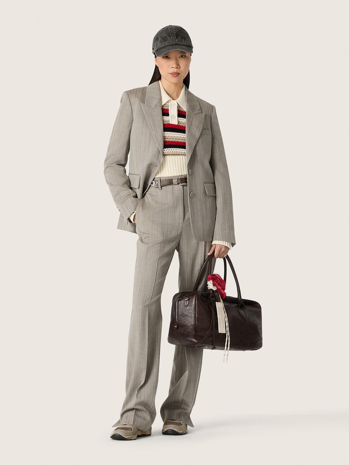 Women's pants in gray pinstripe wool blend