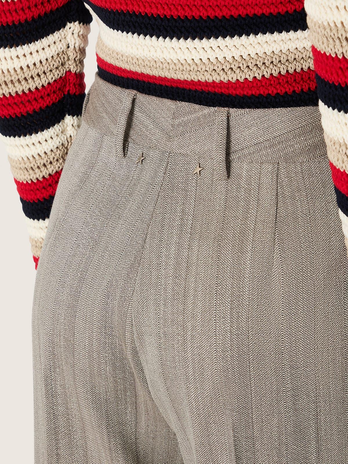 Golden Goose - Pantalon femme en laine m&eacute;lang&eacute;e grise &agrave; rayures in 