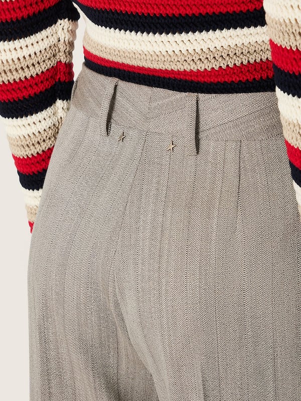 Golden Goose - Pantalon femme en laine m&eacute;lang&eacute;e grise &agrave; rayures in 