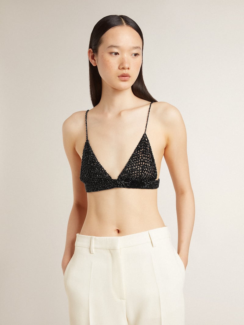 Golden Goose - Top da donna di colore nero in crochet con cristalli in 
